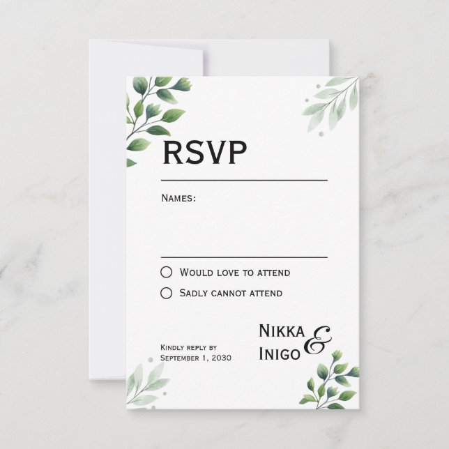 Tarjeta de invitación de respuesta con vegetación  (Anverso)