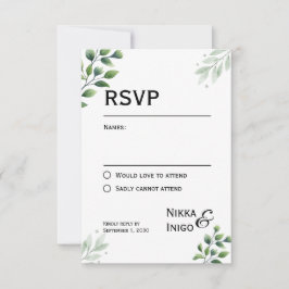 Tarjeta de invitación de respuesta con vegetación 