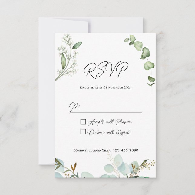 Tarjeta de invitación de respuesta con vegetación  (Anverso)