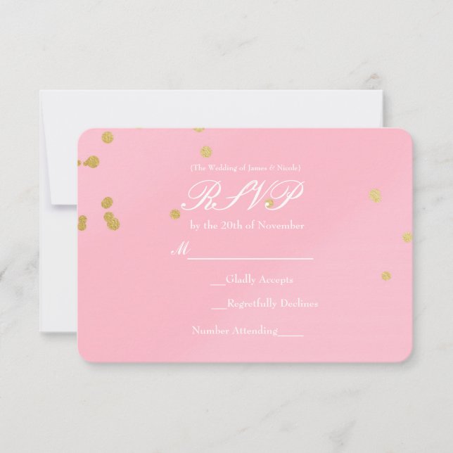 Tarjeta de invitación de respuesta de confeti rosa (Anverso)