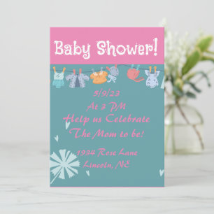 Tarjeta de Invitación de Ropa de Bebé Dulce
