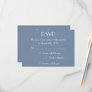 Tarjeta de invitación de RSVP de boda azul polvori