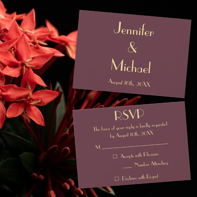 Tarjeta de invitación de RSVP de boda dorada burgu (Modern Burgundy Gold Wedding RSVP Invitation Card)
