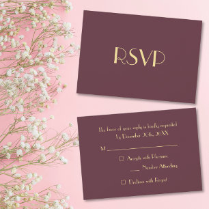 Tarjeta de Invitación de RSVP de Burgundy Dorado M