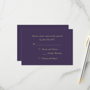 Tarjeta de invitación de RSVP elegante de oro púrp