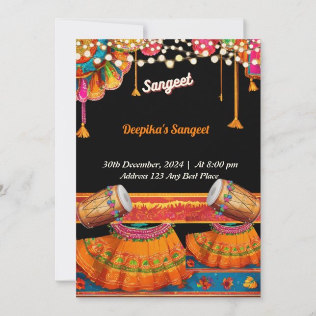 Tarjeta de invitación de Sangeet (Anverso)