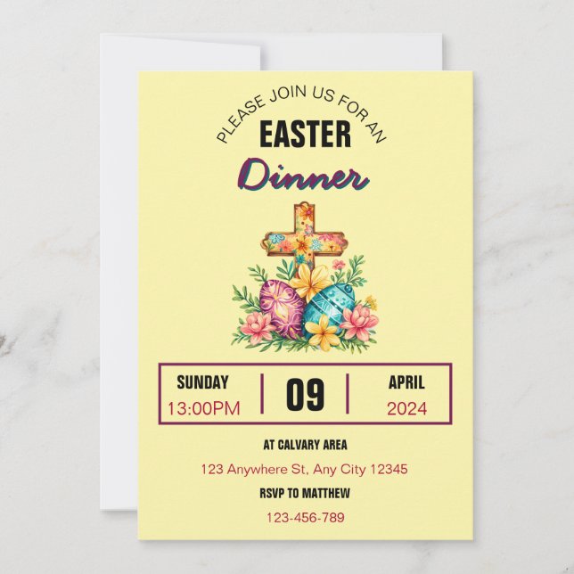 Tarjeta de invitación de Semana Santa para la cena (Anverso)