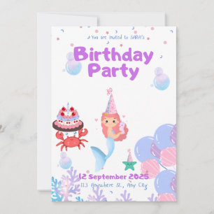 tarjeta de invitación de sirena Sara cumpleaños