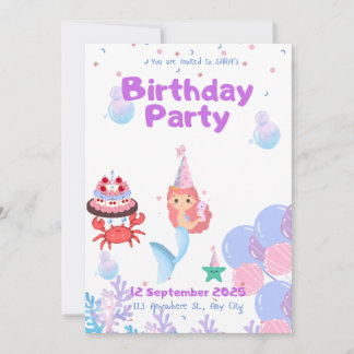 tarjeta de invitación de sirena Sara cumpleaños
