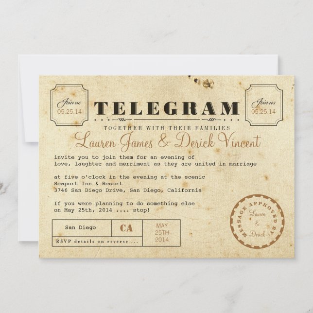 Tarjeta de invitación de Telegram de época (Anverso)
