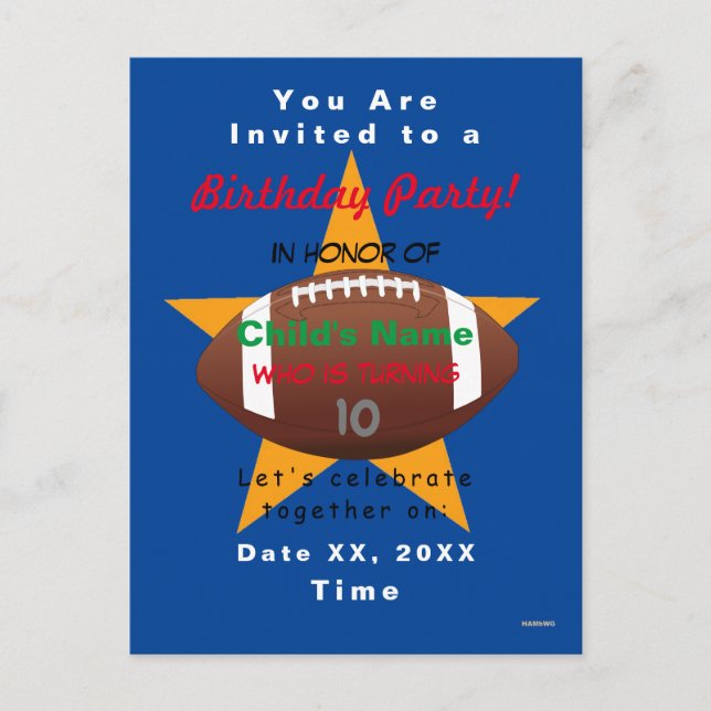 Tarjeta de invitación de tema de fútbol para niños (Anverso)