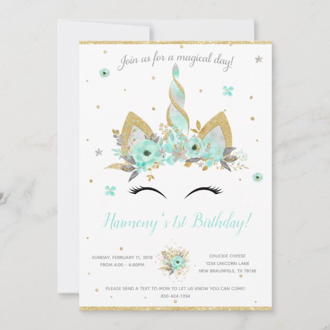 Tarjeta de Invitación de Unicornio (Anverso)