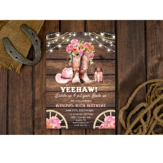TARJETA DE INVITACIÓN DE VAQUERA FLORAL PARA CUALQ