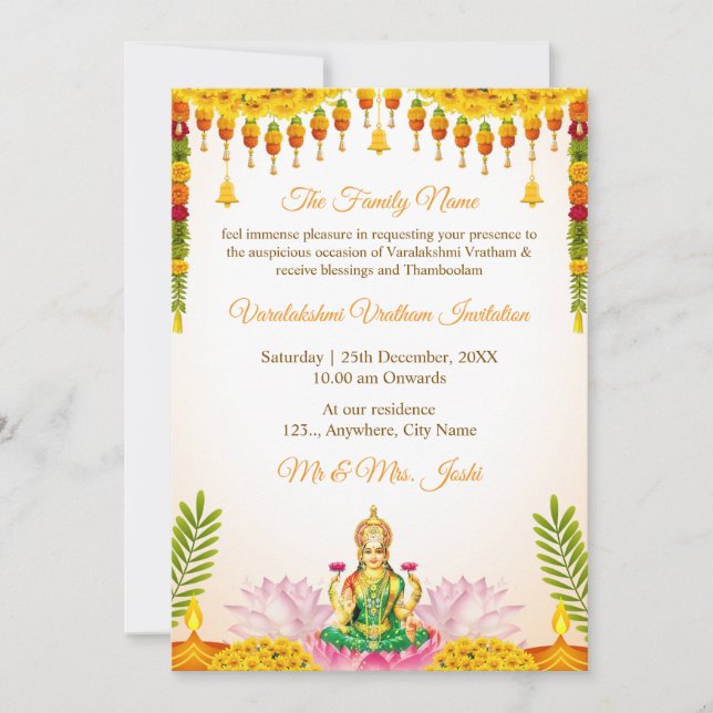 Tarjeta de invitación de Varalakshmi Vratham | Ind (Anverso)