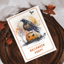 Tarjeta de invitación de Watercolor Crow Halloween