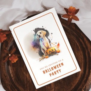 Tarjeta de invitación de Watercolor Puppy Hallowee