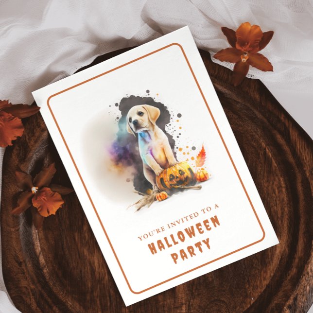 Tarjeta de invitación de Watercolor Puppy Hallowee (Subido por el creador)