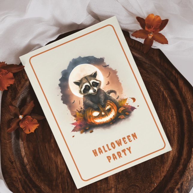Tarjeta de invitación de Watercolor Raccoon Hallow (Subido por el creador)