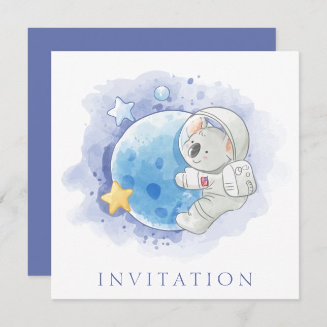 TARJETA DE INVITACIÓN DEL CUMPLEAÑOS: KOALA EN LA  (Anverso / Reverso)