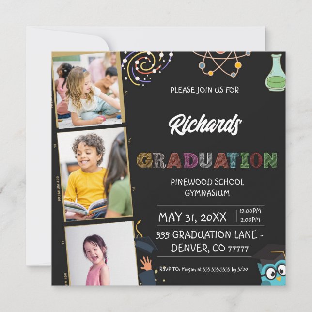Tarjeta de invitación del Día de Graduación para e (Anverso)