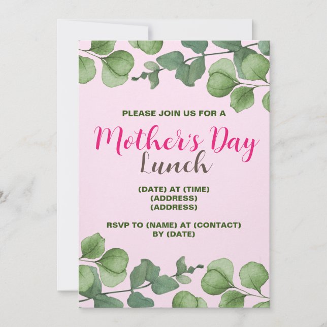 Tarjeta de invitación del Día de la Madre, plantil (Anverso)