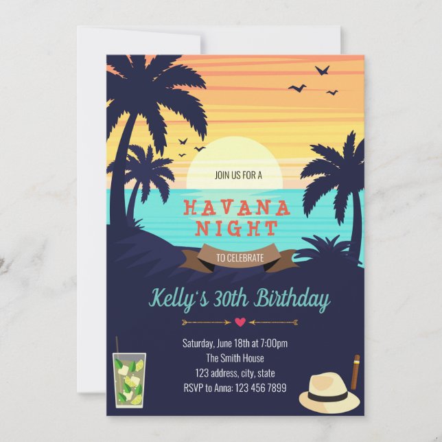Tarjeta de invitación del fiesta Beach Havana (Anverso)