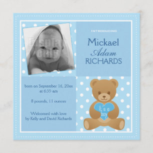Tarjeta de invitación del oso de peluche "It's a b