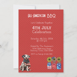 Tarjeta de invitación del perro rojo 4 de julio