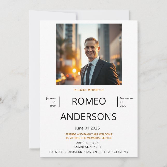 Tarjeta de invitación del servicio de memoria mini (Anverso)