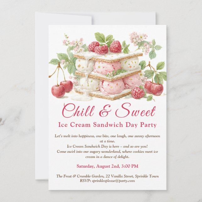 Tarjeta de Invitación Día Sándwich de Helado Acuar (Anverso)
