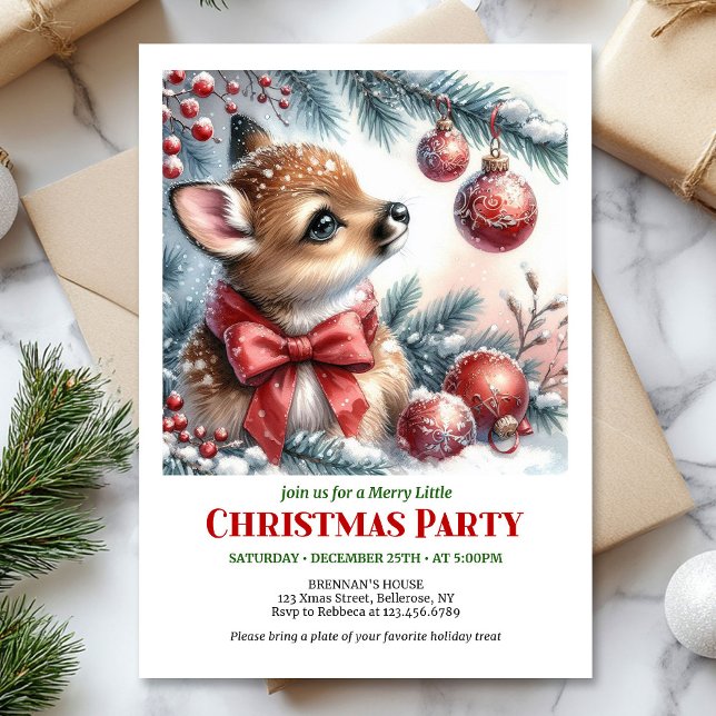 Tarjeta de invitación digital de Navidad para niño (Sweet baby fawn Christmas kids invitation digital download)