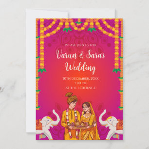 Tarjeta de invitación digital hindú para boda indi