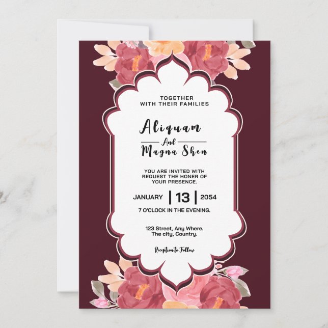 Tarjeta de invitación diseño de tarjeta boda flora (Anverso)