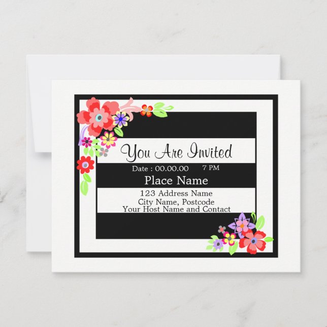 Tarjeta de invitación "Diseño floral espléndido". (Anverso)