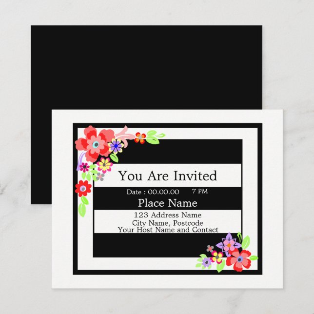 Tarjeta de invitación "Diseño floral hermoso". (Anverso / Reverso)