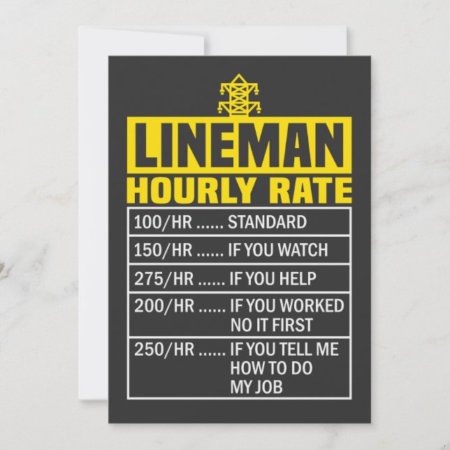 Tarjeta de invitación divertida de Lineman por hor (Anverso)