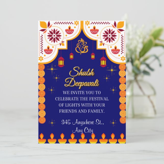 Tarjeta de invitación Diwali personalizada (Anverso de pie)