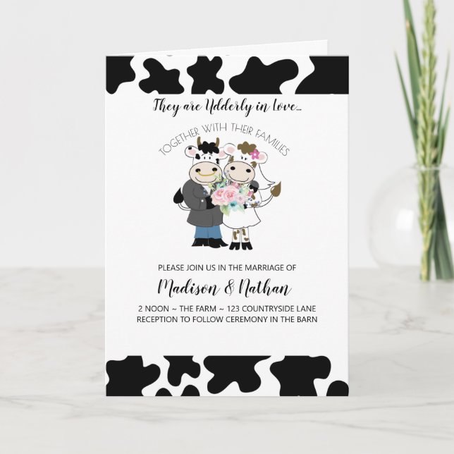 Tarjeta de Invitación Doble de Boda de Vaca Locame (Anverso)