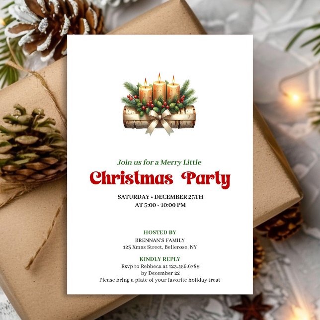 Tarjeta de invitación editable de decoración navid (Elegant Christmas Candles Party Invitation)