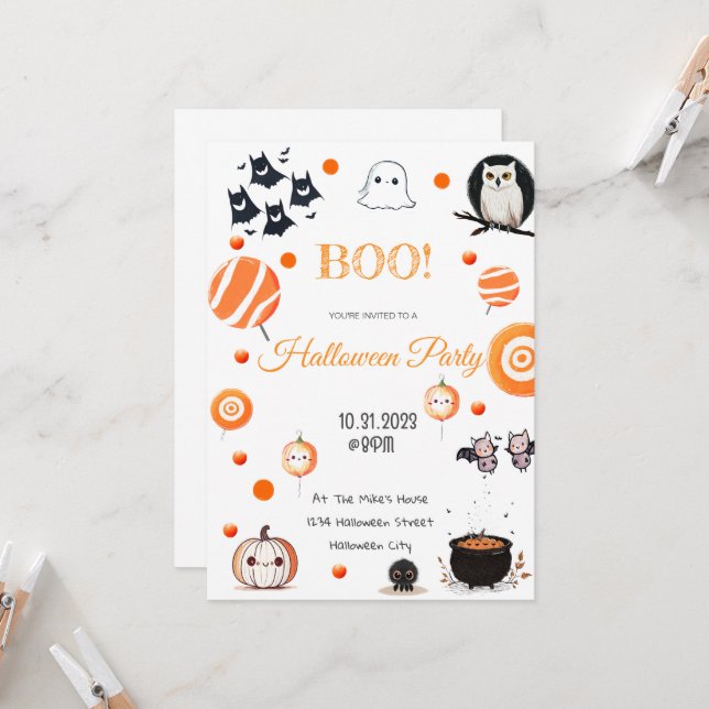 Tarjeta de invitación editable de Halloween (Anverso/Reverso In Situ)