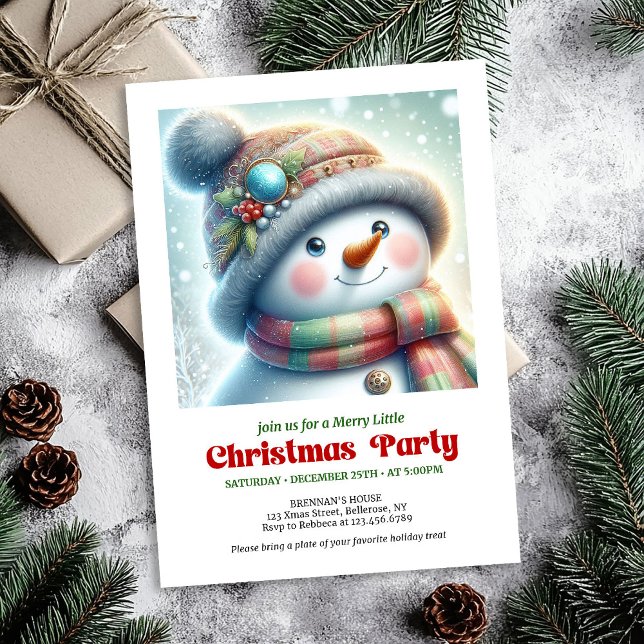 Tarjeta de invitación editable de hombre de nieve  (Modern Christmas snowman editable holiday invite DL)
