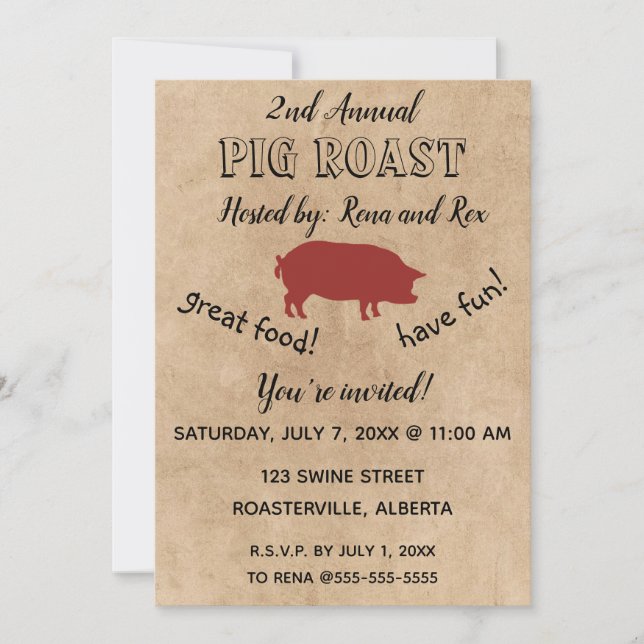 Tarjeta de invitación editable para asado de cerdo (Anverso)