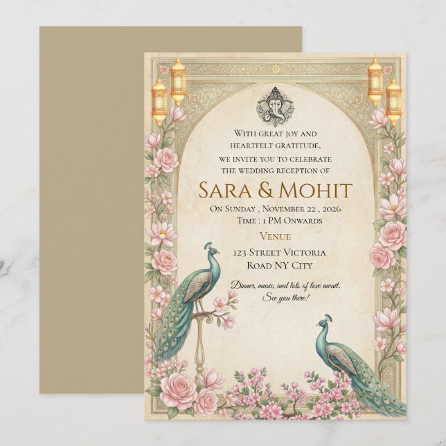 Tarjeta de Invitación Editable para Recepción de B (Anverso / Reverso)
