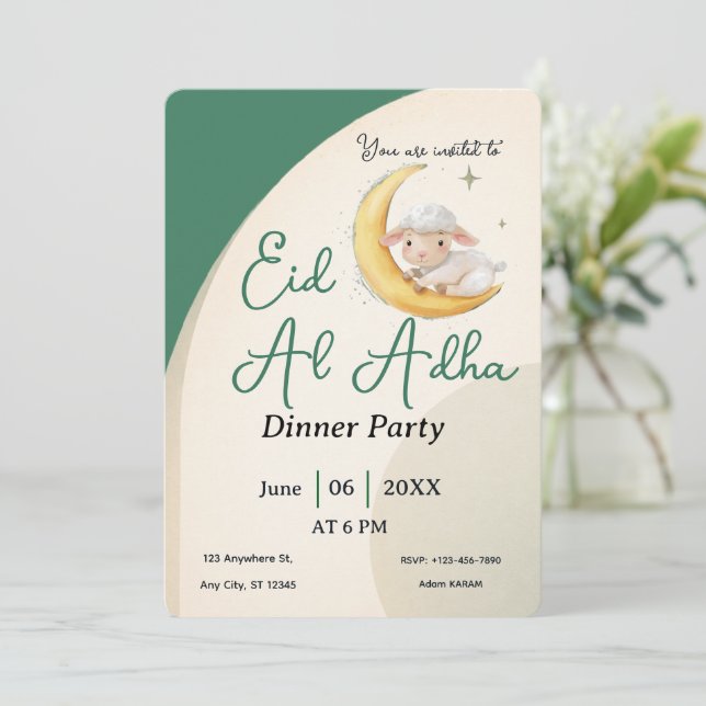 Tarjeta de invitación Eid Al Adha Dusty Green Shee (Anverso de pie)