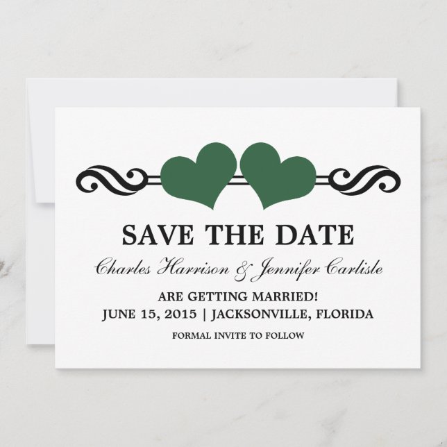 Tarjeta de Invitación Elegant Hearts Save the Date (Anverso)