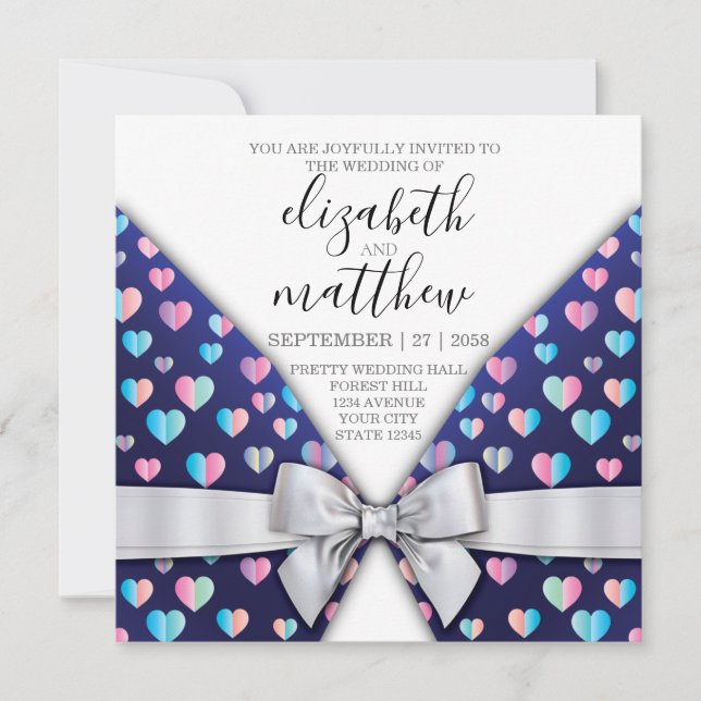 Tarjeta de Invitación Elegante con Lazo y Corazón  (Anverso)
