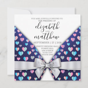 Tarjeta de invitación elegante con lazo y corazone