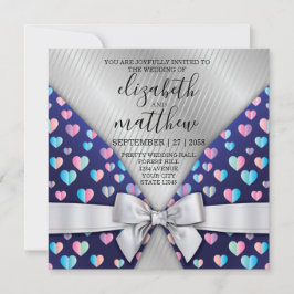 Tarjeta de invitación elegante con lazo y corazone