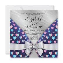 Tarjeta de invitación elegante con lazo y motas de