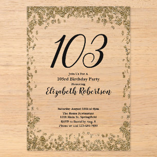 Tarjeta de invitación elegante de cumpleaños 103 e